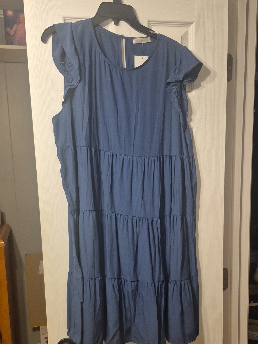 Blue Tiered Short-Sleeve Women's Dress